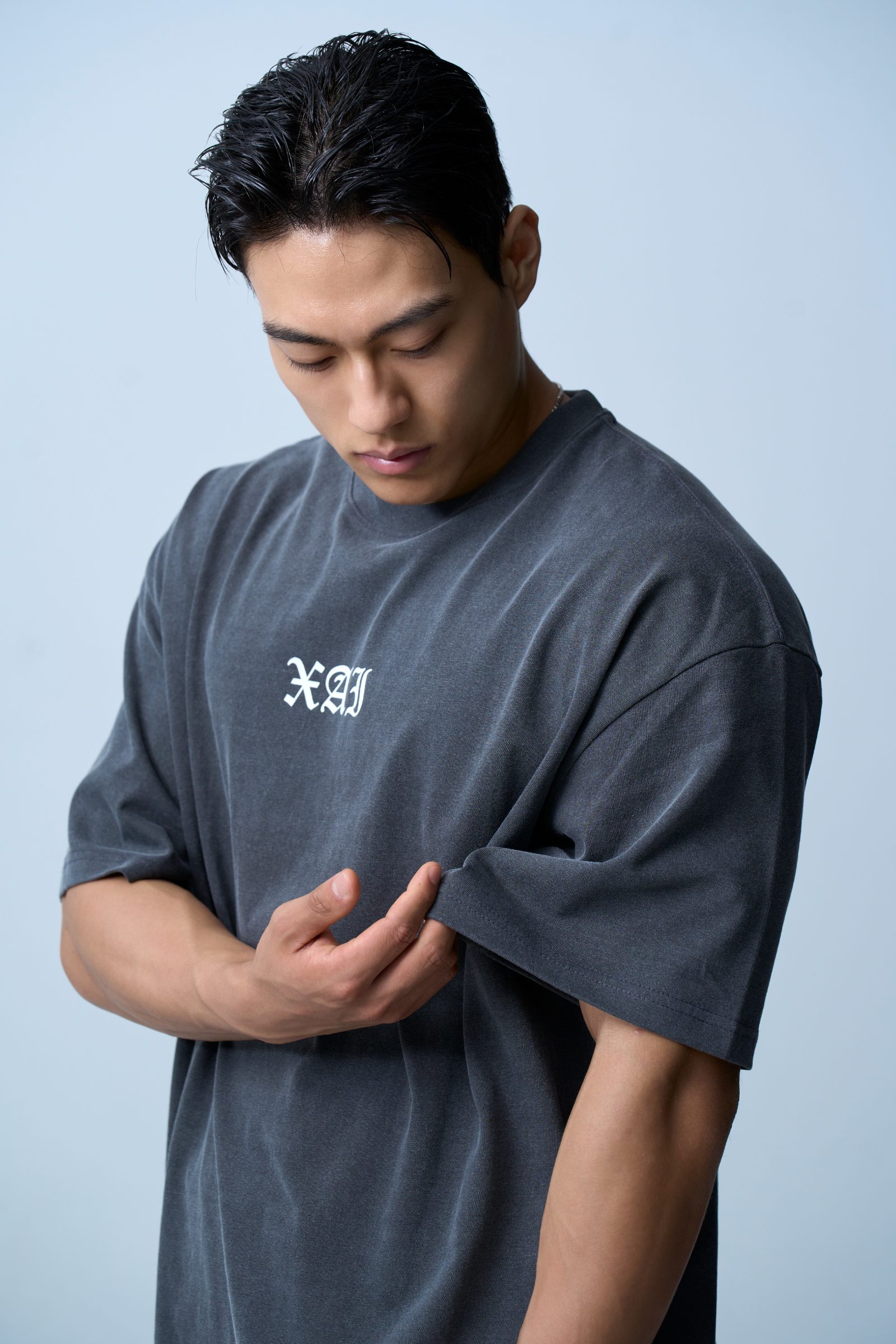 XAI Font Logo Pigment Overfit T-Shirt - Charcoal 3