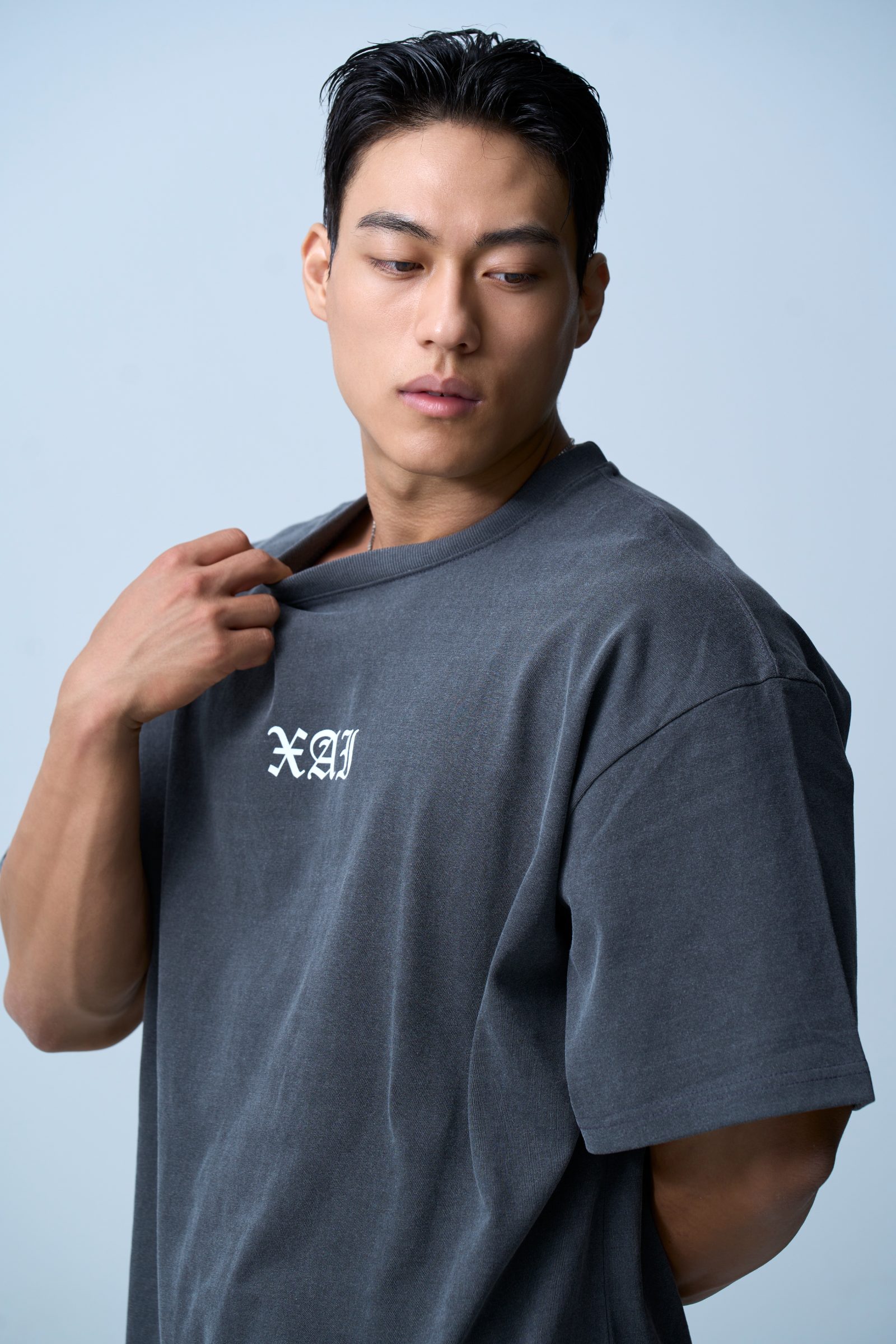XAI Font Logo Pigment Overfit T-Shirt - Charcoal 4