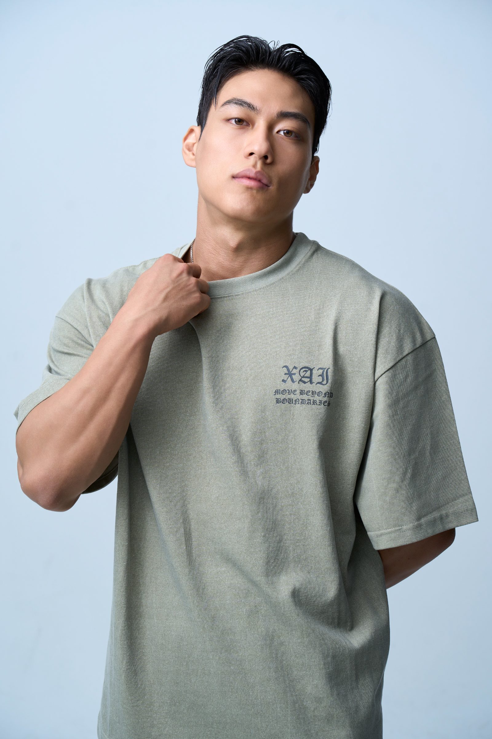 XAI Lettering Logo Pigment Overfit T-Shirt - Khaki 2