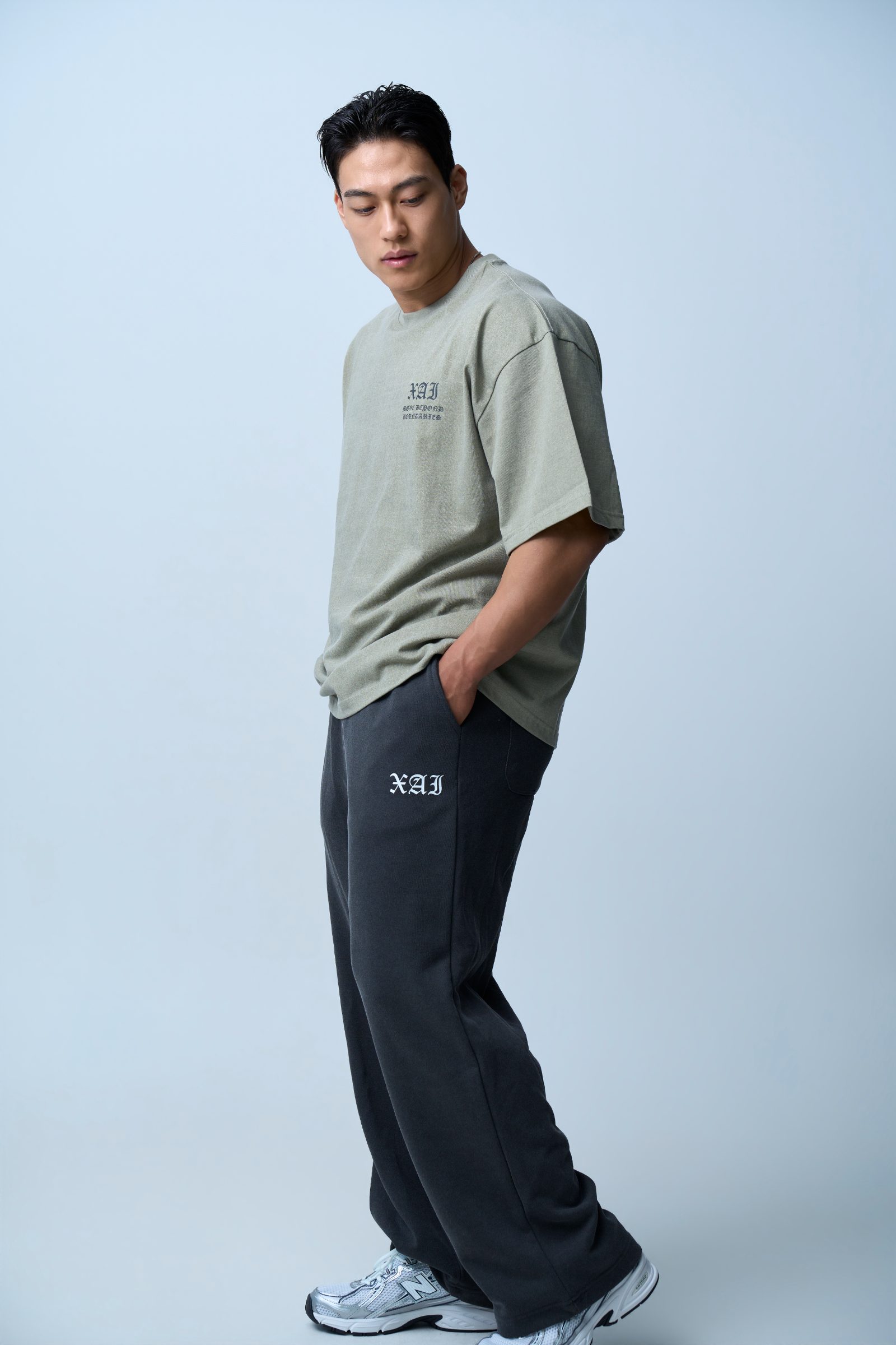XAI Lettering Logo Pigment Overfit T-Shirt - Khaki 5