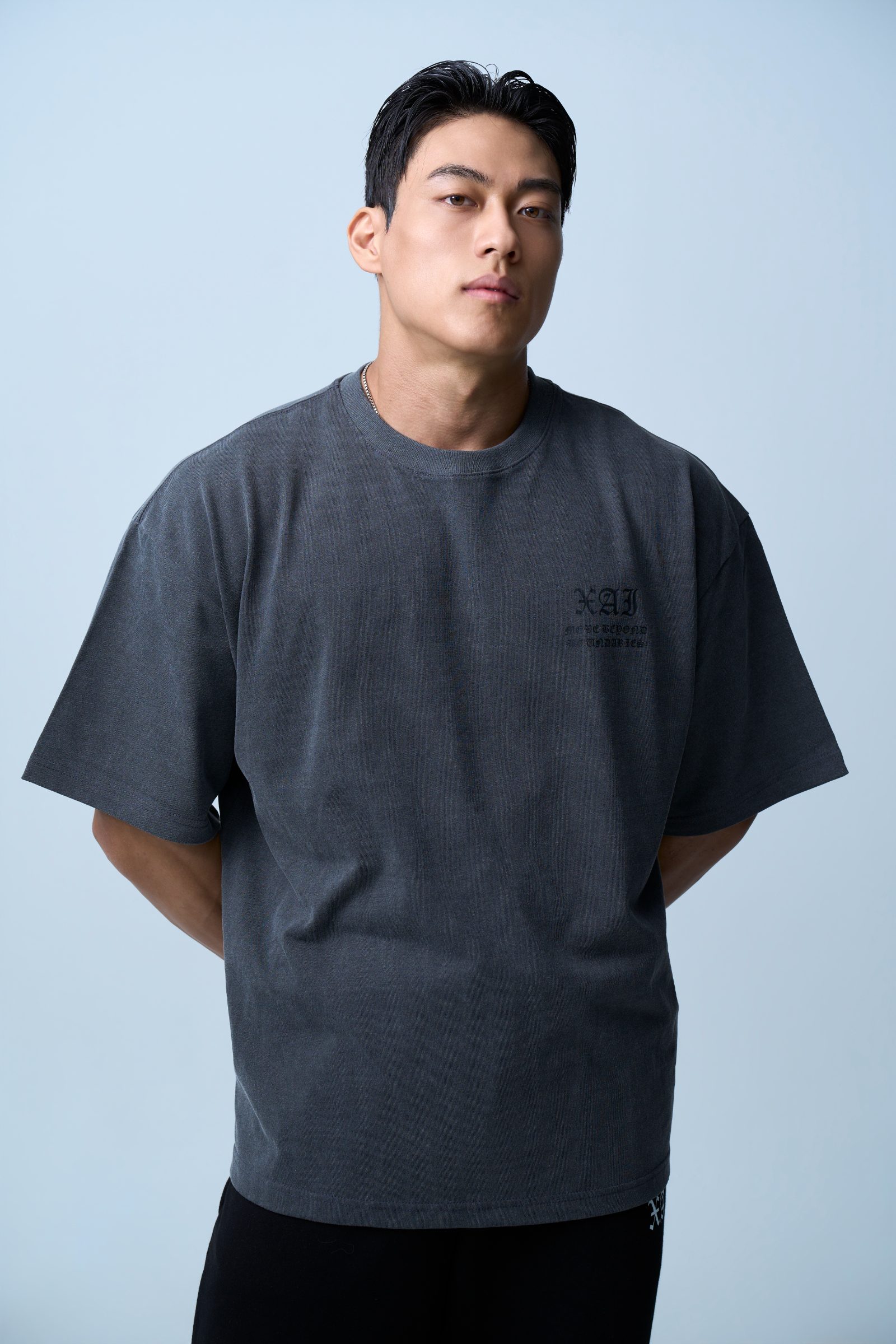 XAI Lettering Logo Pigment Overfit T-Shirt - Charcoal 1