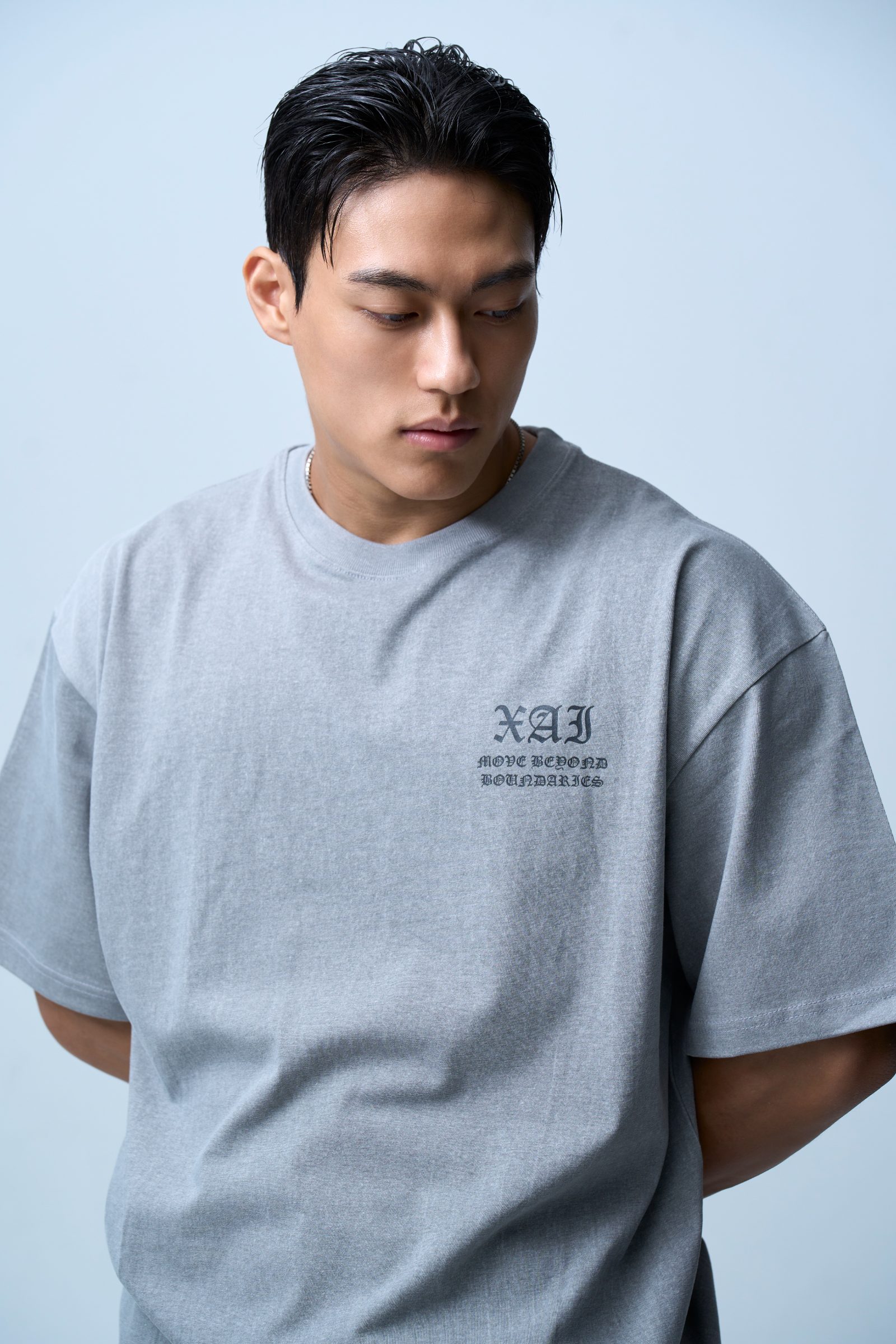 XAI Lettering Logo Pigment Overfit T-Shirt - Grey 3