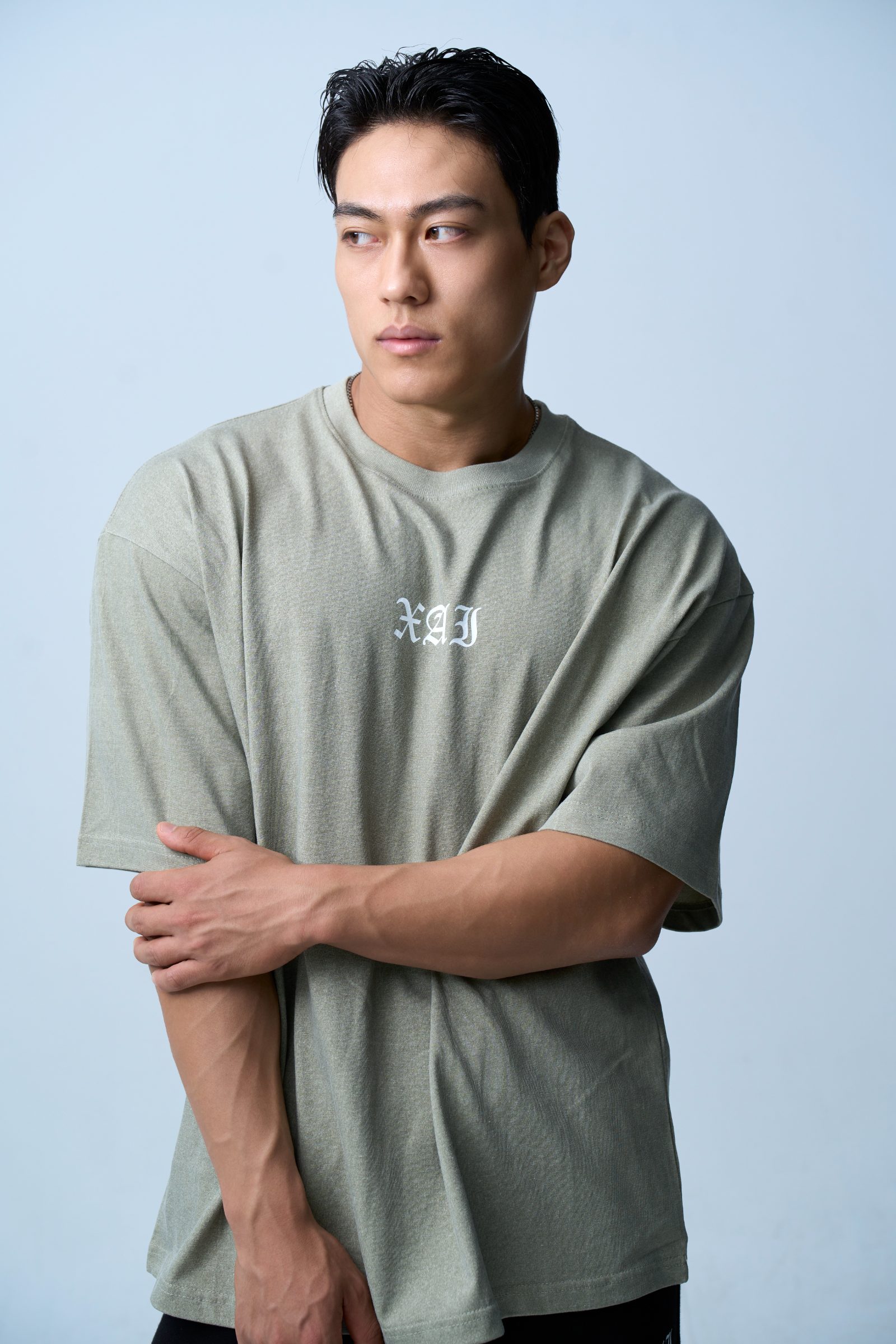 XAI Font Logo Pigment Overfit T-Shirt - Khaki 4