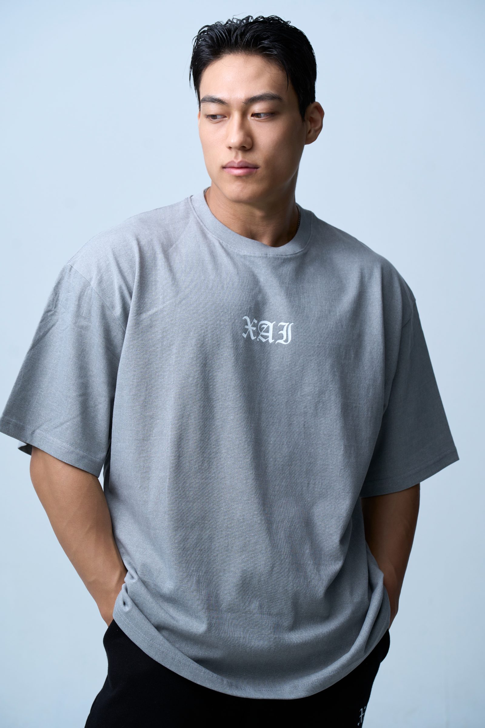 XAI Font Logo Pigment Overfit T-Shirt - Grey 4