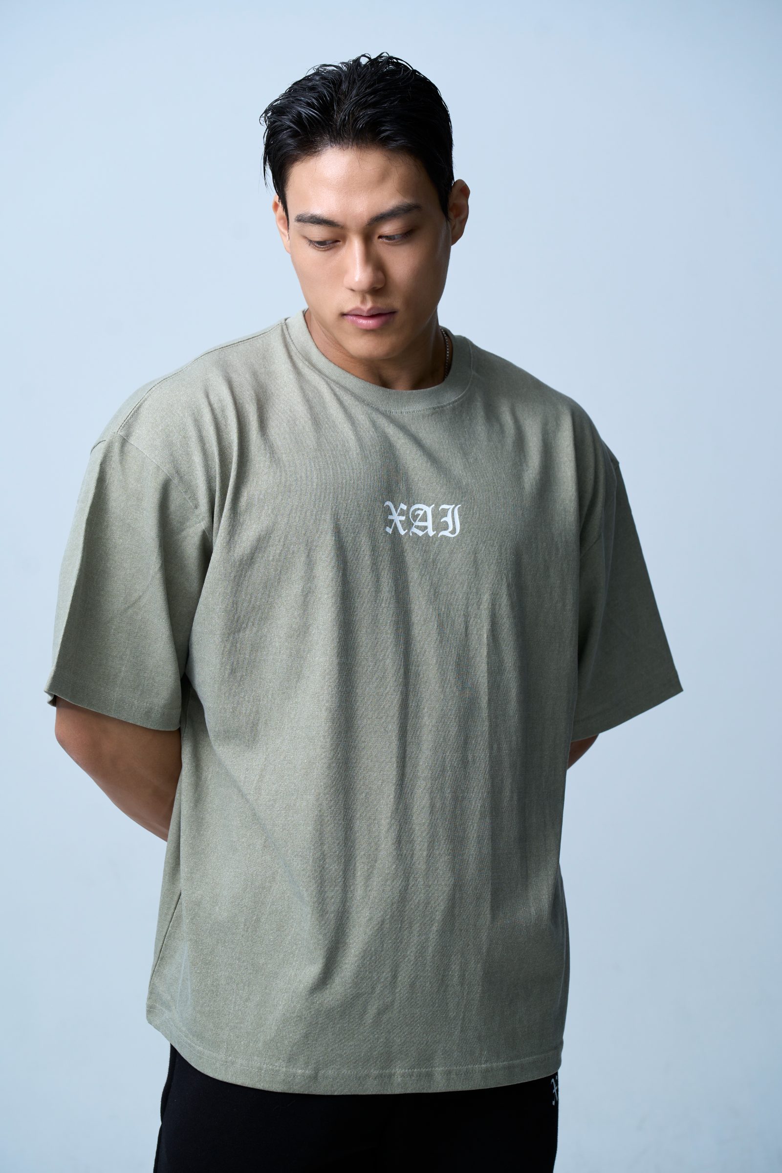 XAI Font Logo Pigment Overfit T-Shirt - Khaki 1