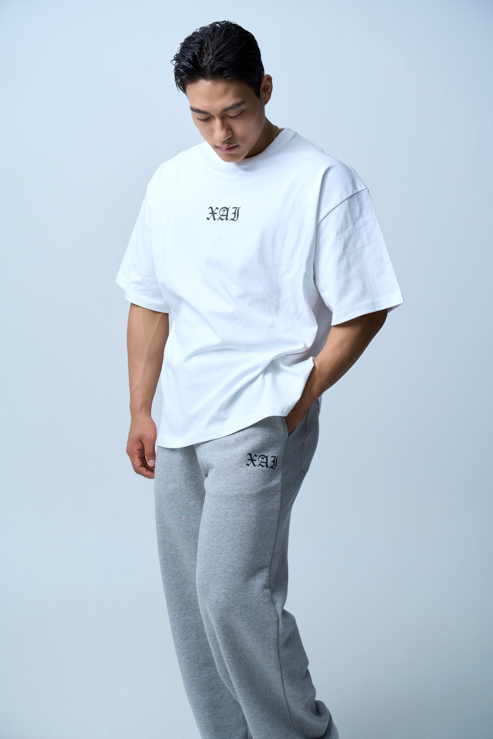 XAI Font Wide Pants - Melange Grey 1