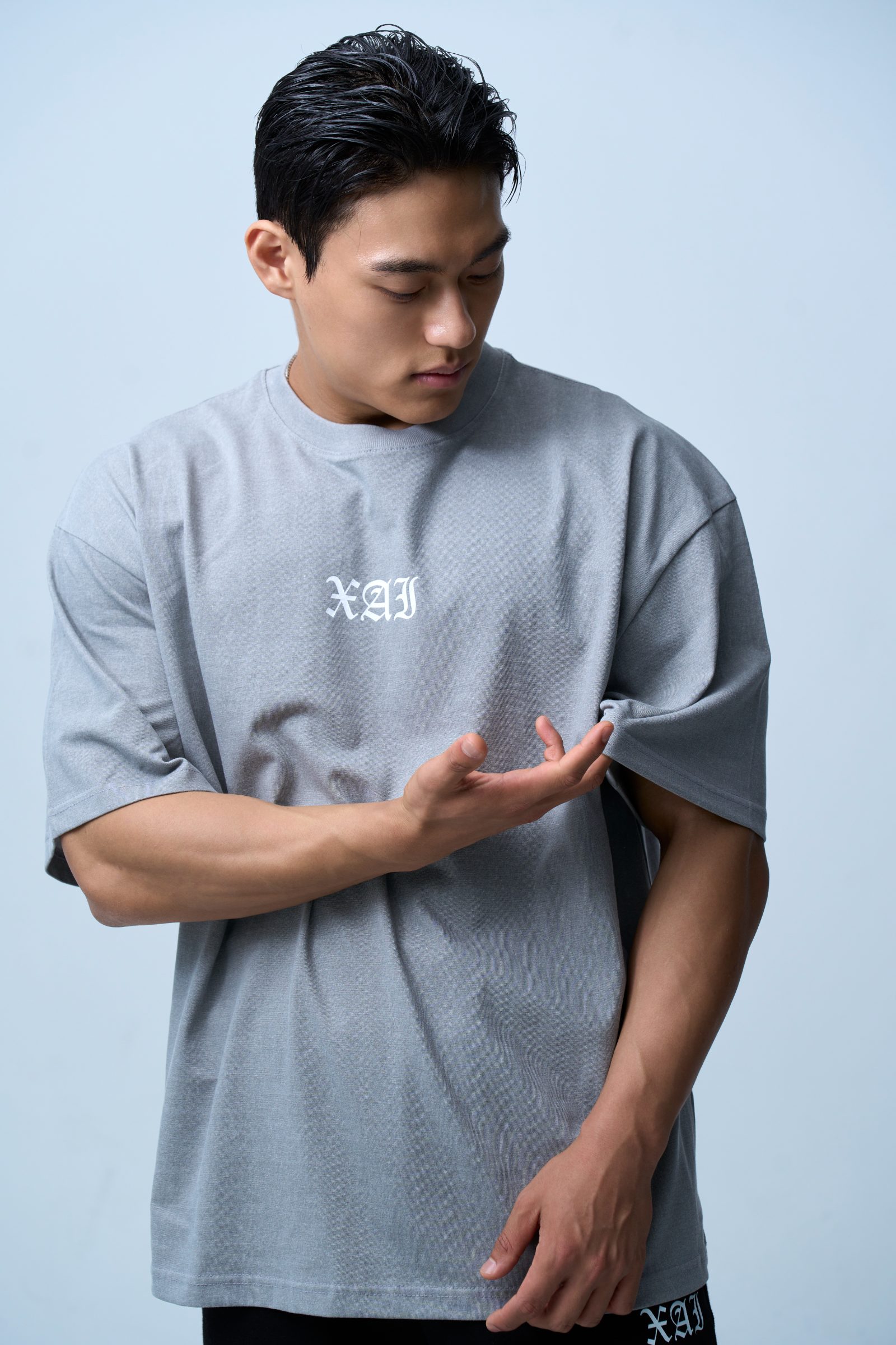 XAI Font Logo Pigment Overfit T-Shirt - Grey 3