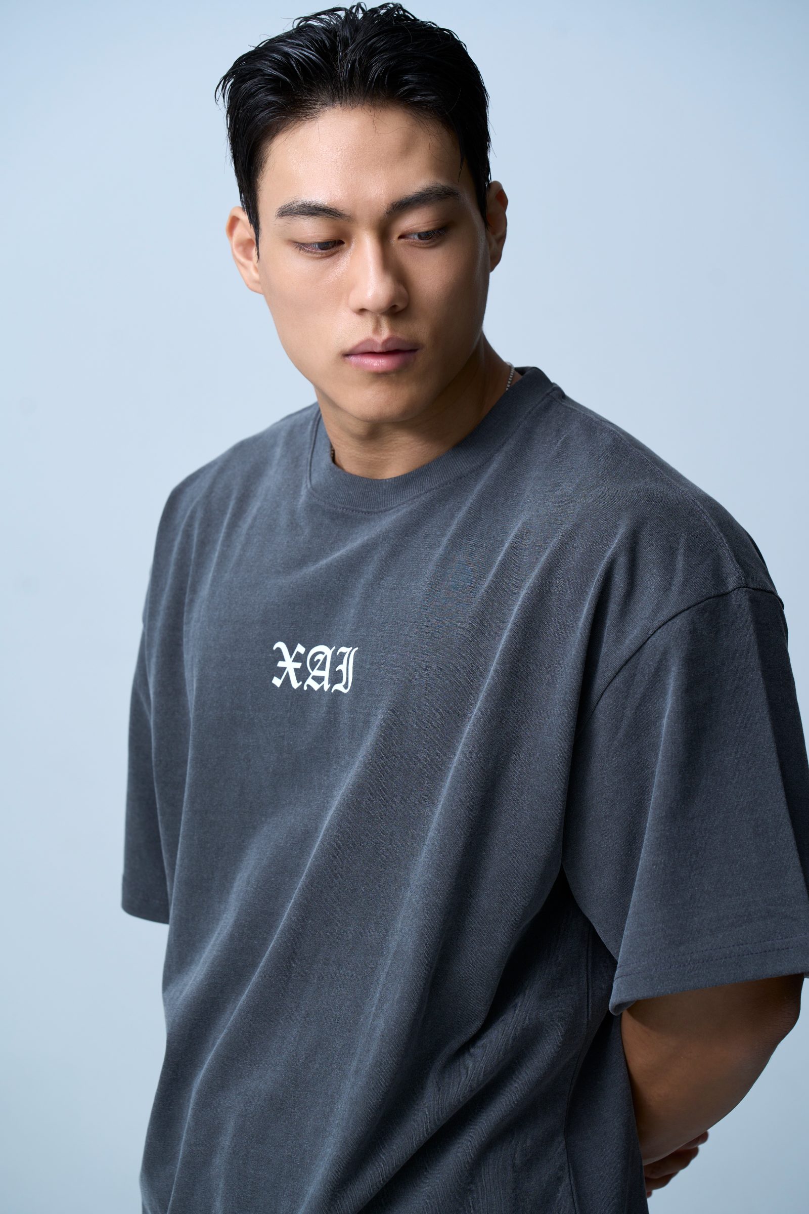 XAI Font Logo Pigment Overfit T-Shirt - Charcoal 2