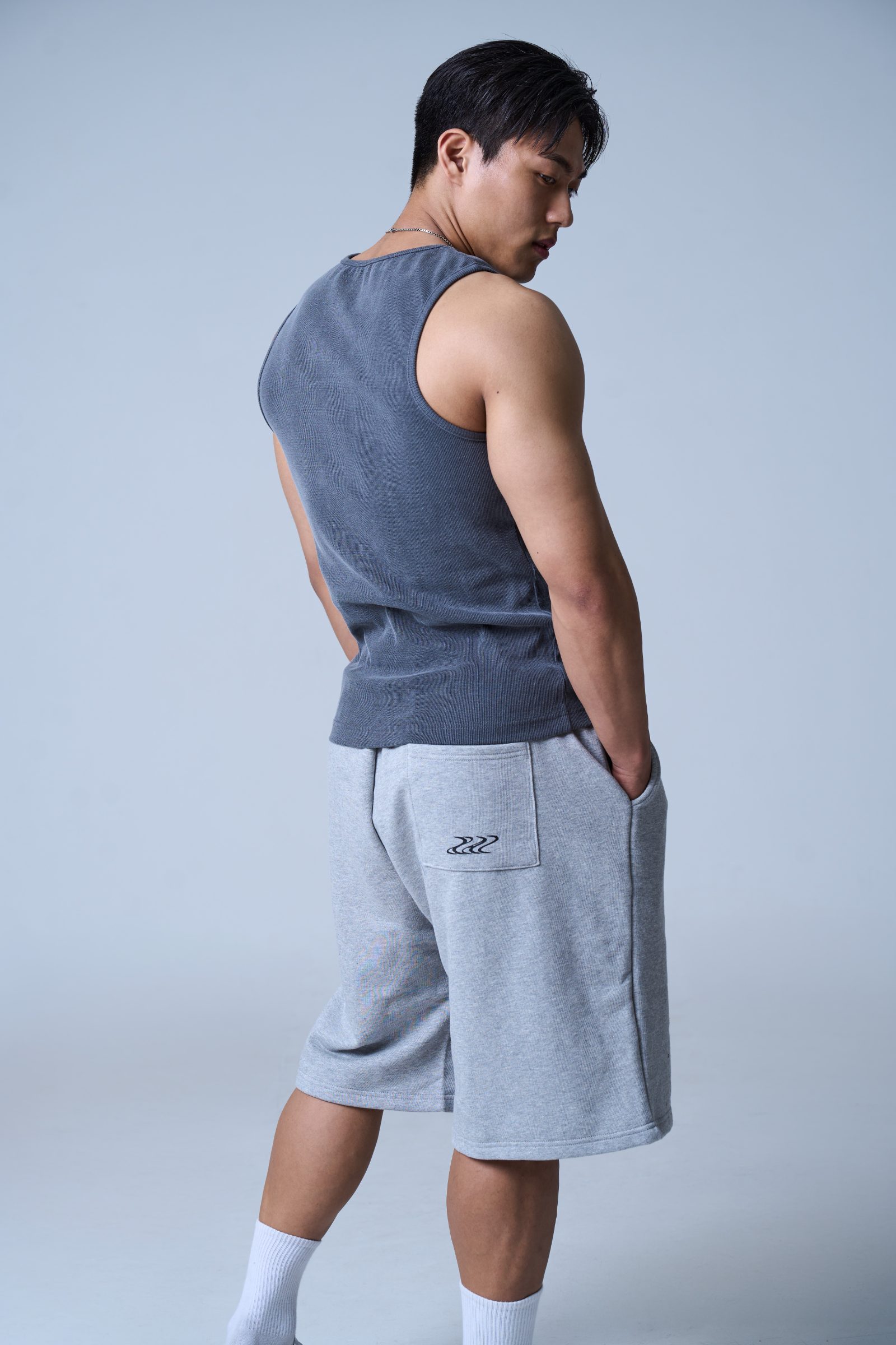 XAI Back Pocket Point Logo Bermuda Pants - Grey Melange 1