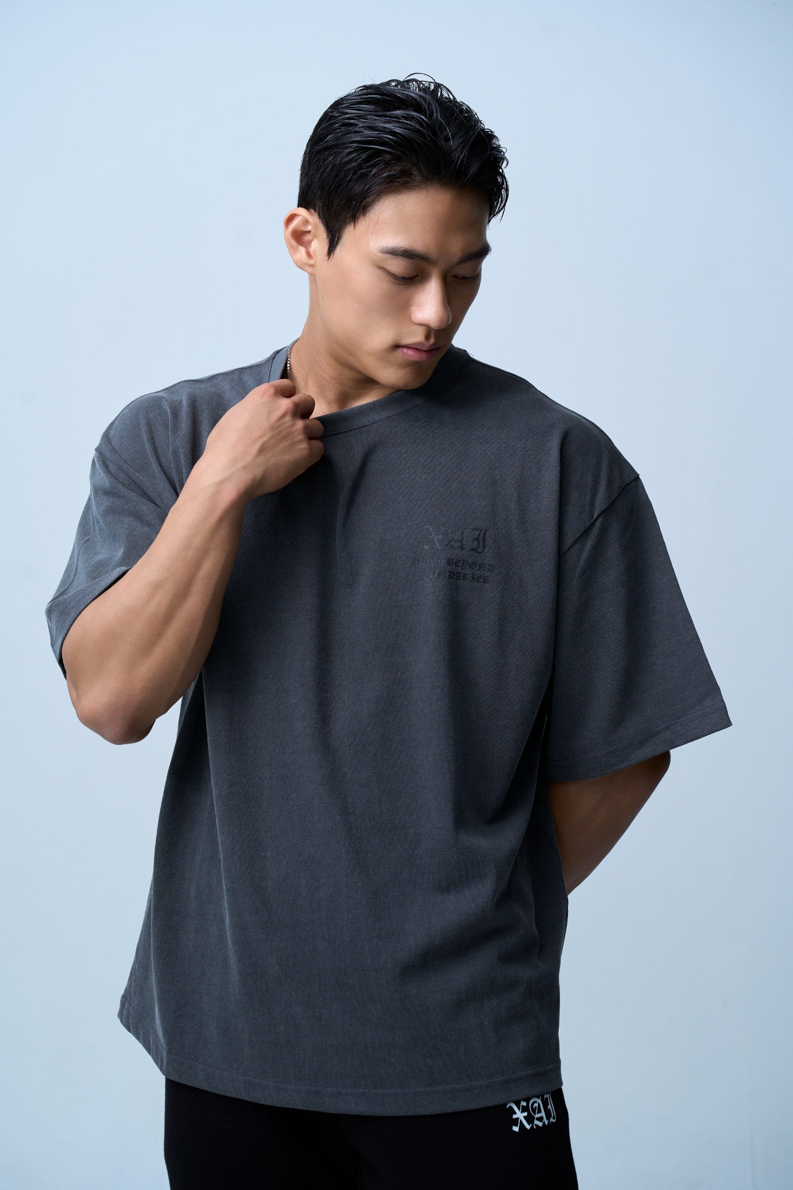 XAI Lettering Logo Pigment Overfit T-Shirt - Charcoal 2