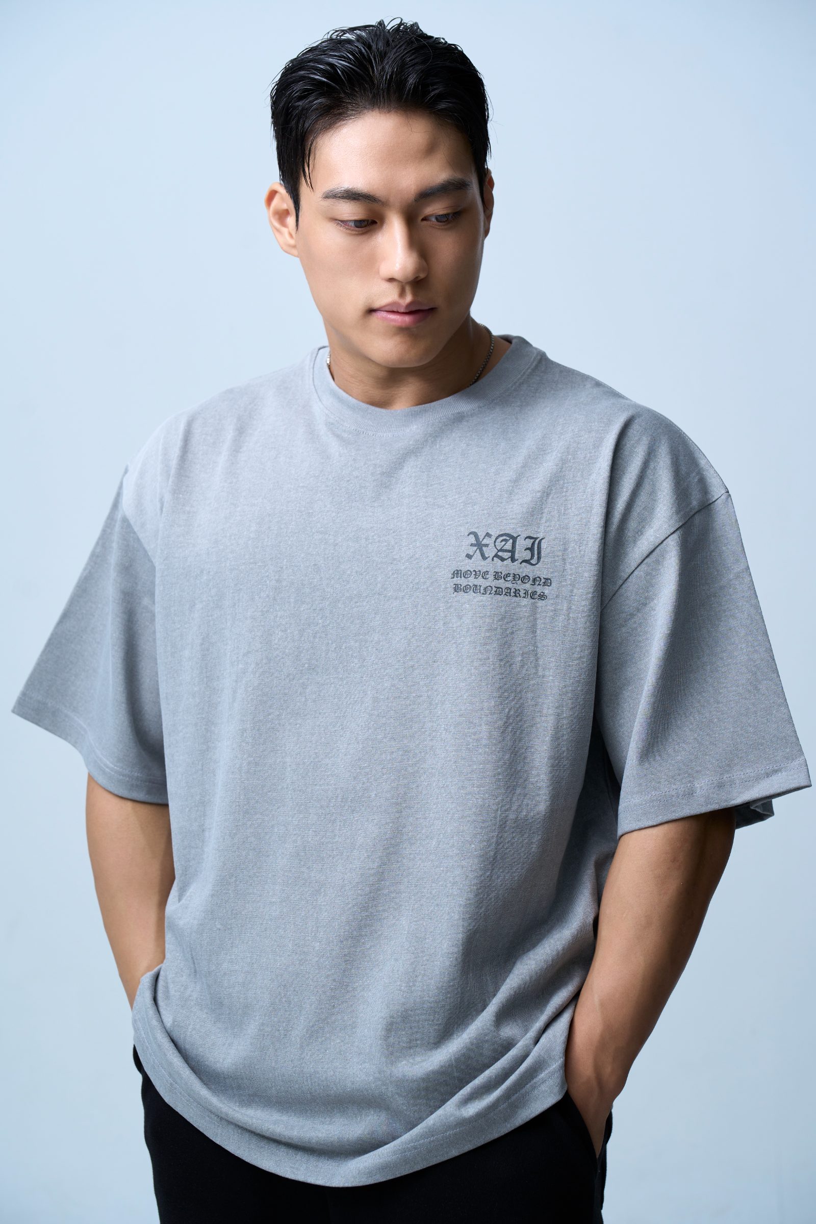 XAI Lettering Logo Pigment Overfit T-Shirt - Grey 1