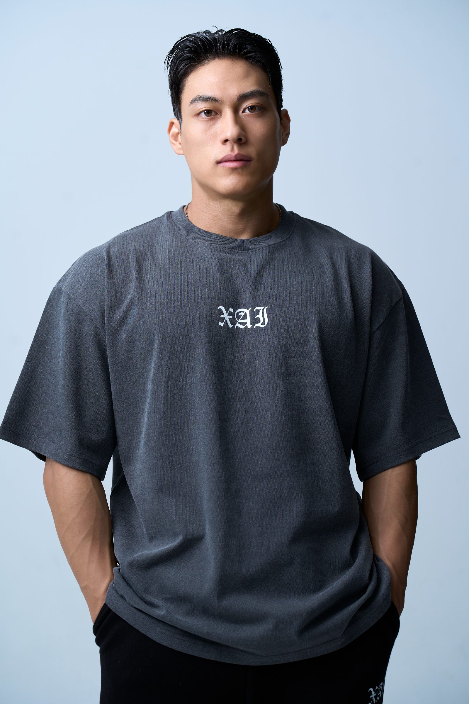 XAI Font Logo Pigment Overfit T-Shirt - Charcoal 1