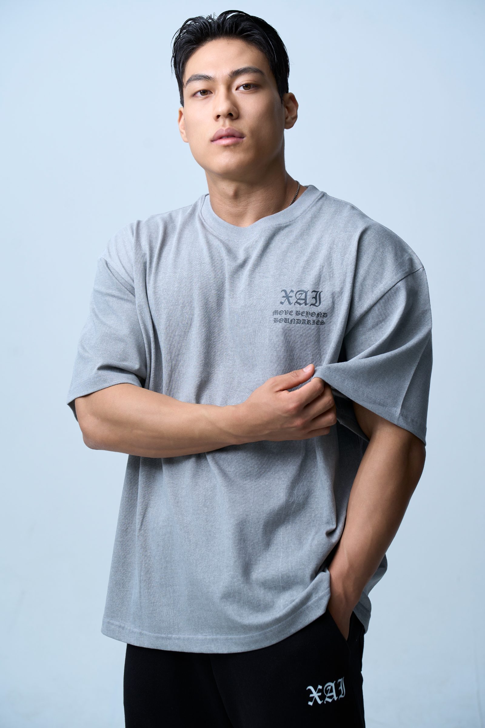 XAI Lettering Logo Pigment Overfit T-Shirt - Grey 2