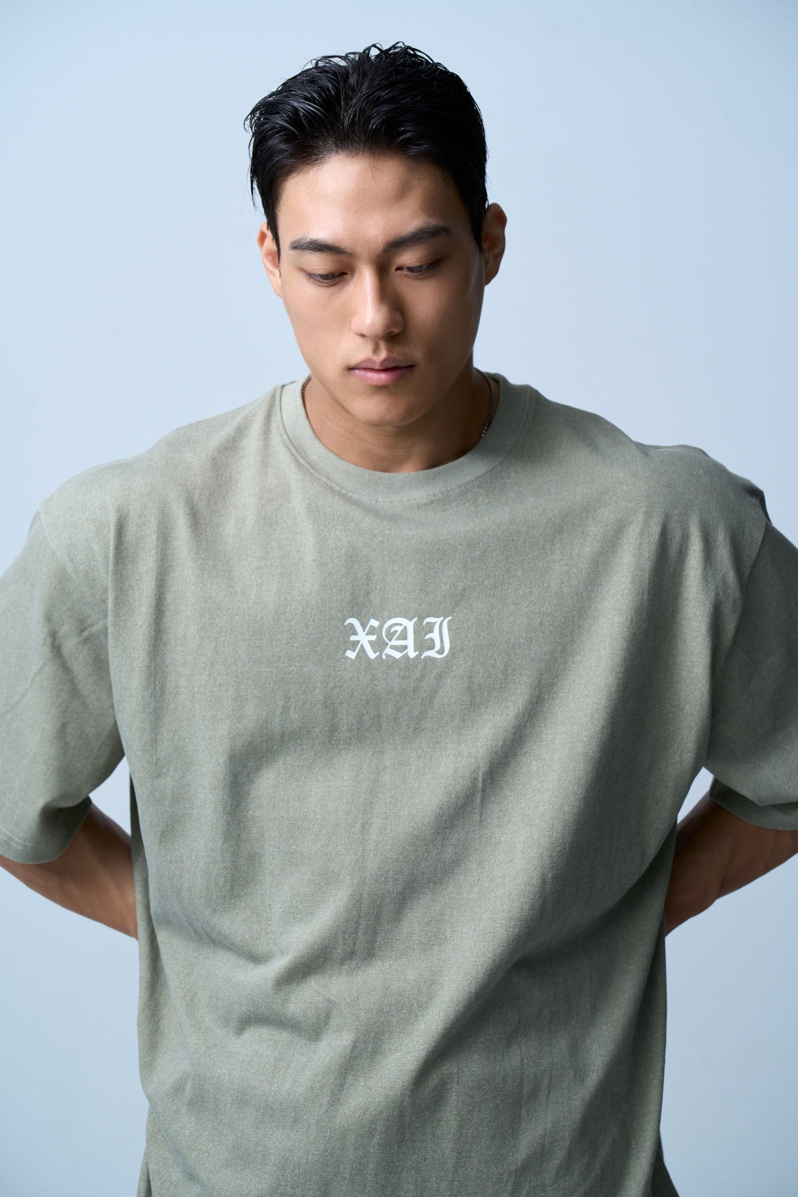 XAI Font Logo Pigment Overfit T-Shirt - Khaki 2
