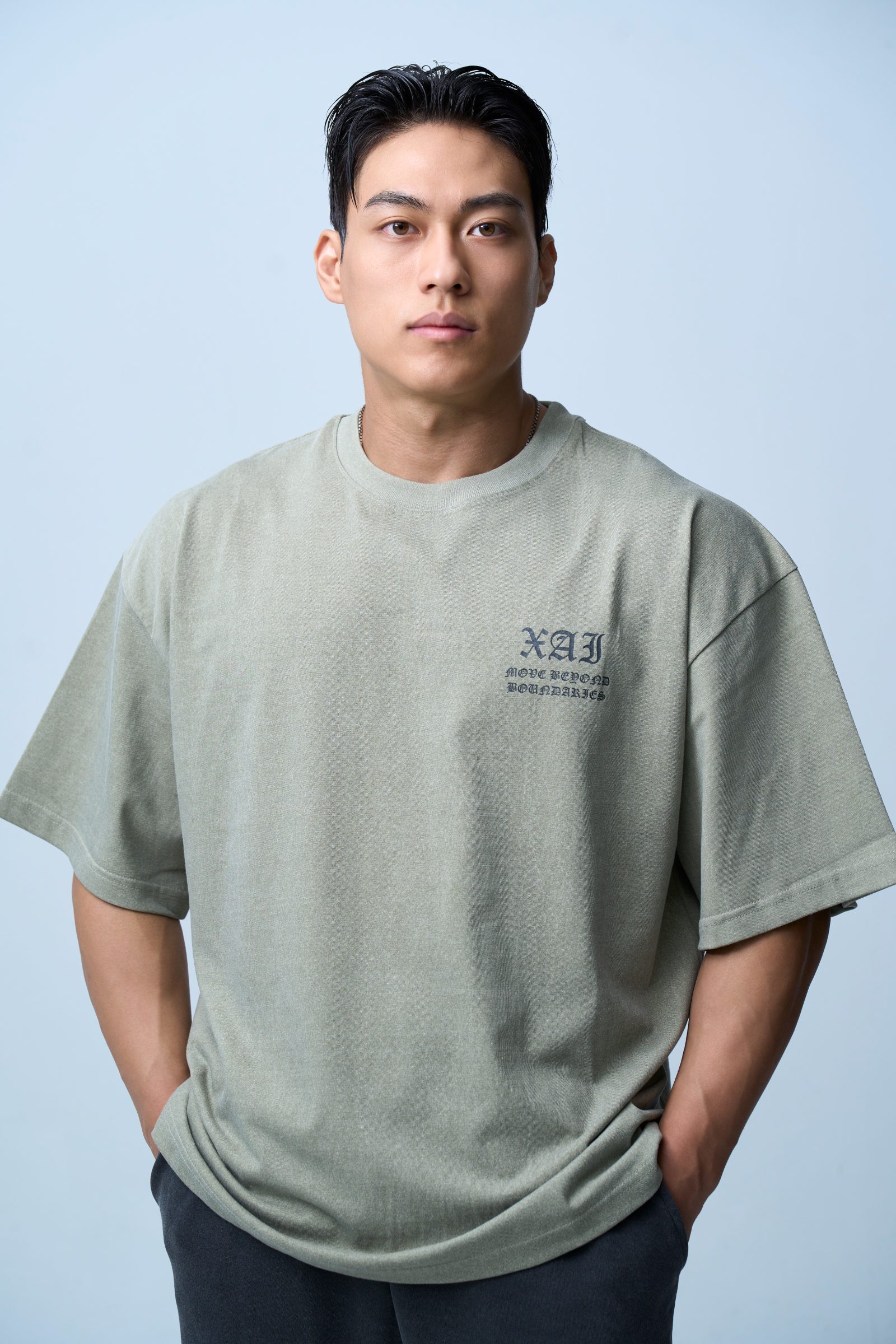 XAI Lettering Logo Pigment Overfit T-Shirt - Khaki 1