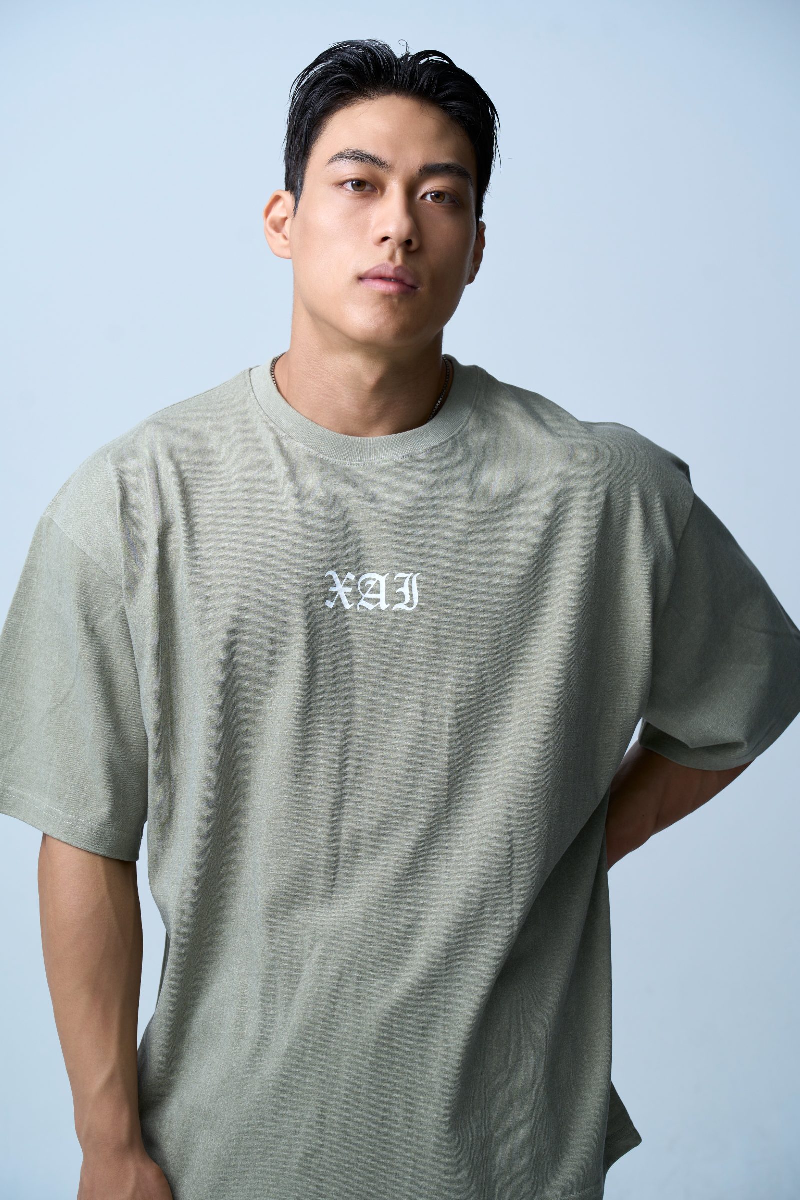 XAI Font Logo Pigment Overfit T-Shirt - Khaki 3
