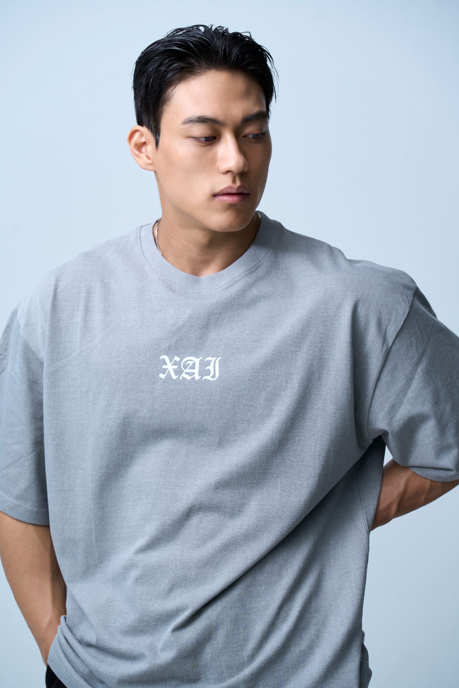 XAI Font Logo Pigment Overfit T-Shirt - Grey 1